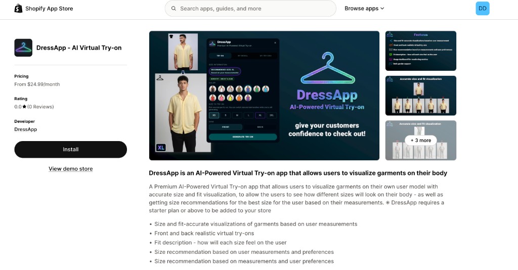 Install the DressApp app from the Shopify App Store