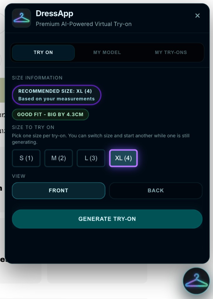 Test virtual try-on on a live product page