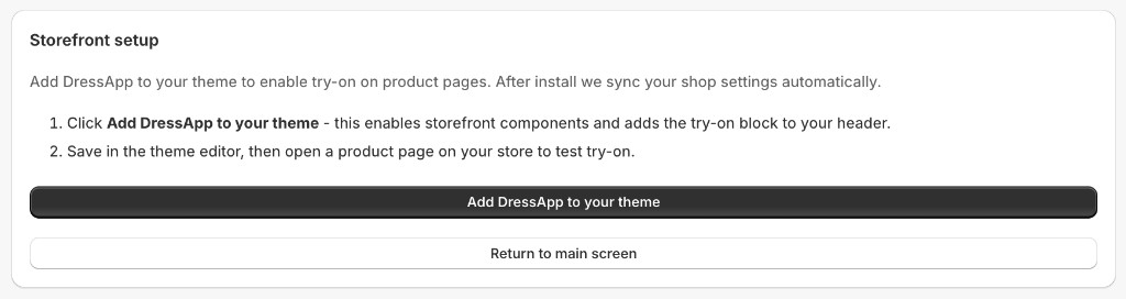 Add DressApp to your theme from the app page